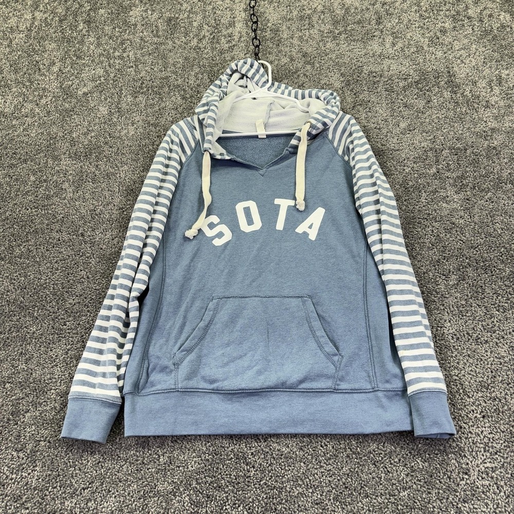 Enza Hoodie Womens Medium Blue Striped SOTA V Neck Terry Pullover Lightweight